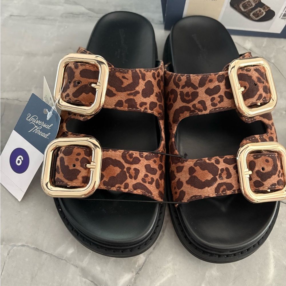 *New with tags*! Leopard and Gold buckle Slide Sandals
